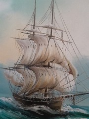 A Fine Quality 1960’s Vintage Rupert Hydan Colonial Ship on the Sea Oil Painting