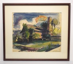The Sugar Mill watercolor and ink on paper painting by Harry Louis Freund
