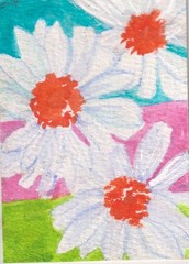 ACEO Original Colorful Daisies, OOAK Watercolor Art Painting Sharon Foster