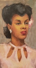 AFRICAN AMERICAN ART MID CENTURY PAINTING BLACK WOMAN CHICAGO FASHION STILL LIFE