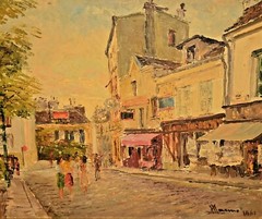 MARINO Original Vintage Signed European Street Cafe Cityscape Portrait Painting