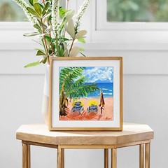 Clearwater Beach Painting Florida Palm Trees Original Art Chairs Ocean Holidays
