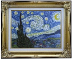 Framed Van Gogh Starry Night Repro, Quality Hand Painted Oil Painting, 12x16in