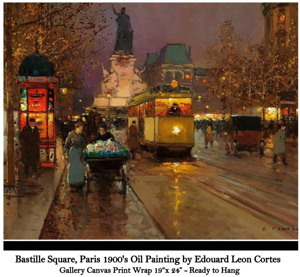 Gallery Canvas Print_Bastille Sq., Paris 1900’s_painting by Edouard-Léon Cortès