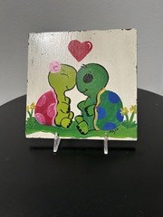 acrylic painting on wood turtles heart whimsical contemporary art small