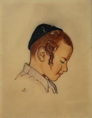 Mid 20th Century Judaica Bezalel School Style Hebrew Miniature Painting 1950s