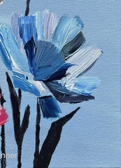Impasto Pink Blue Flowers Original Acrylic Painting 11×14 Signed Canvas Art