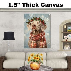 Christmas Weimaraner Dog Wall Art with Holly Wreath Snow Canvas for Home Decor