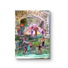 Saturday In The Park Abstract Expressionist Original Watercolor Painting 5×7