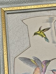 Alcora Made in Spain Tile Hummingbirds Art With Gold Trimming. Vintage Rare Uniq