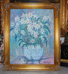 FRAMED SIGNED ORIGINAL OIL DAISIES DAISY FLOWERS A STILL LIFE ARTIST HECTO VIDAL