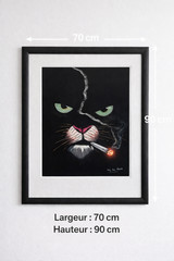 👉 Contemporary Black Cat Painting 70×90 Pastel Framed Modern Art