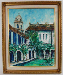 Original Hecto Vidal Oil Painting „Interior Colonial Patio“ Camaguey, Cuba 16×20