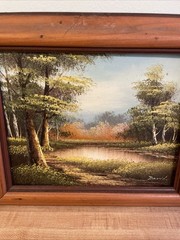 Vintage Framed Landscape Oil Painting Forest River Wood Frame Wall Art 13 X 11