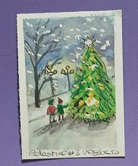 Celestial Winter Street Series Card #1 Loose Watercolor Whimsical ACEO Street