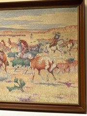 Antique Painting Cowboy Western Wrangler Cow Horse Large 1930’s Landscape Frese
