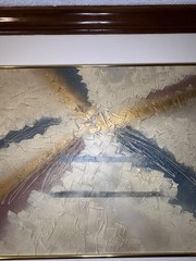 Large Textured Abstract Painting Signed 46 “ x 34” Gold Blue Beige OOAK