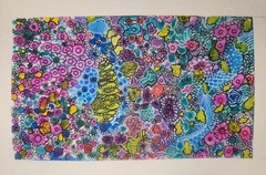 Flower Doodle- Original Abstract Watercolor W Ink Details- 5.5 X 8.5″, Unframed