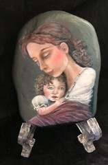 Hand Painted Art Rock Mother Holding Baby By Anne Bodenburg