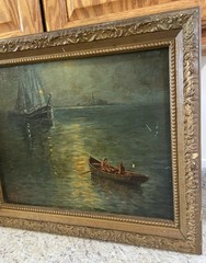 Vtg Framed Nautical Landscape Oil Painting Signed A Nelke 24×20.5 (16×20 Canvas)