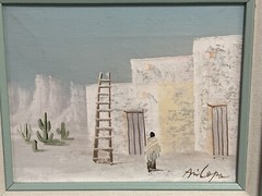 Vintge Original Southwest Pueblo Listed J ARICOPA Desert SIGNED Aqua Green FRAME