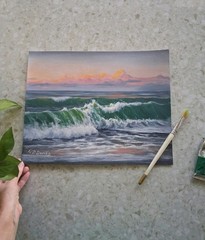 Pink Sunset Oil Painting Original Seascape Florida Coast 11×14″