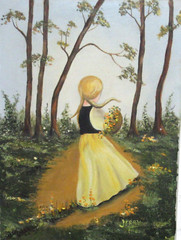 JERRY GIRL WITH FLOWER BASKET OIL ON CANVAS PAINTING UNFRAMED