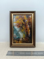 Cityscape Original Oil Painting 4×6 Framed Signed Rainy City Street People Art