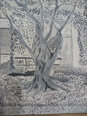 Original Oil Painting Tree Abstract Black And White 24″ X 18″