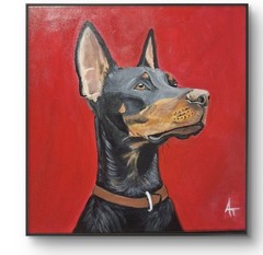 Figurative Expressionist Doberman Portrait 12×12 Stretched Canvas