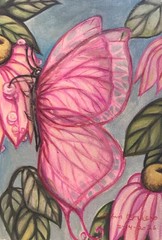Aceo art card, Print, 2.5 by 3.5. Pink Translucent Butterfly ,”New Life”.