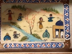 VTG Persian Miniature Painting On Camel Bone Panel In Khatam Frame 6” X 4” RARE