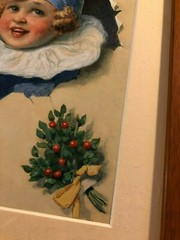 Rare Antique Illustration Art Painting Child Hat Berries Bursting Through Paper