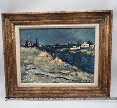 NICOLAI CIKOVSKY 1894-1984 Oil Painting Seaside Coastal Town Framed 21×17”