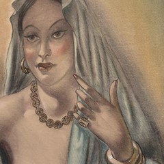 ART DECO DRAWING PRETTY WOMAN WOMEN FEMALE MODEL SIGNED MARSHALL MID CENTURY