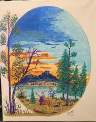16 x 20 Acrylic painting on canvas of Elk taking a break by the lake