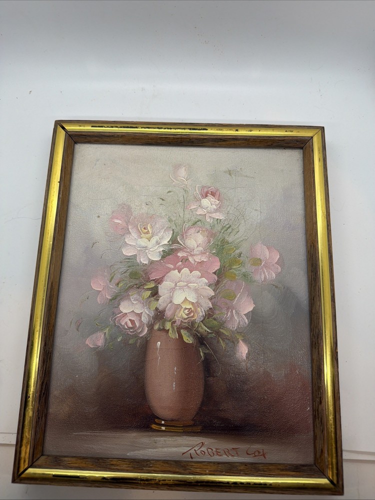 Vintage Signed Artist Robert Cox Floral Still Life Framed Oil Painting on Canvas