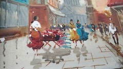 Cityscape Seascape Signed Scene Oil Ceramic Art Tile Triptych 3 Artists Vtg