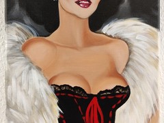 LAËTITIA GUILBAUD (FRENCH) ORIGINAL SIGNED „JOAN COLLINS“ PAINTING ON CANVAS