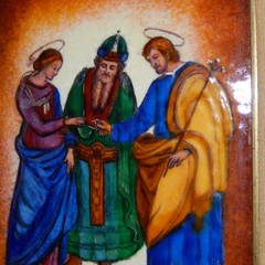 Enamel Copper Marraige St. Joseph Virgin Mary Wedding Painting Matted Framed Art