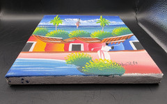 Beautiful! Haitian Artist-Original Signed Acrylic-Haitian Village Scene 10″x8″