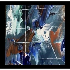 Canvas Painting Blue Red 18 x 24 Hand Painted Signed Titled A Race Against Time