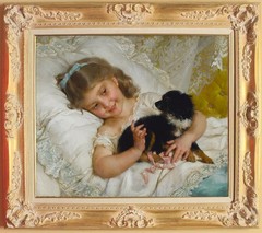 Hand Painted Oil Painting art Portrait female Small girl Cat on Canvas 20″X24″