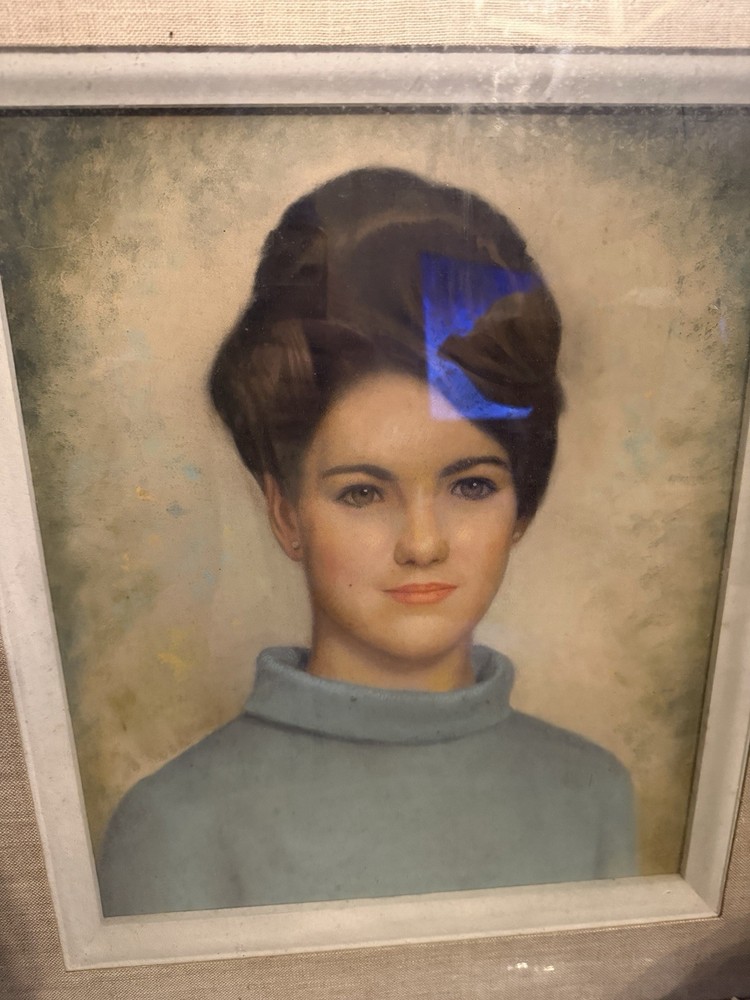 AMERICAN MID CENTURY ORIGINAL OIL PAINTING Women PORTRAIT FOLK ART LG 20″