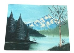 Original Painting Landscape Acrylic 12×16 Snowy Trees Mountain Lake Nature