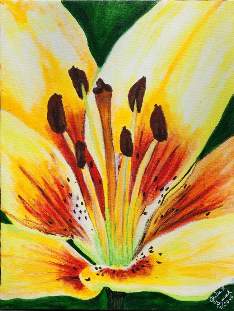 OOAK 2026 Painting „YELLOW TIGERLILY“ 12″X16″ Acrylic on Stretched Canvas Signed