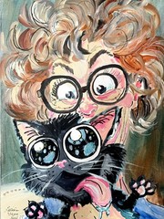 Cat Lady #6 16″x12″ Abstract Expressionsim Cat Lover Original Design Home Art