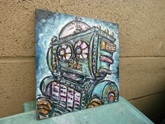 JASPER, THE ROBOT 8×8 wood retro NEW mech oil painting original signed CROWELL