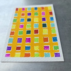 Original Linocut ACEO Gouache Painting Geometric Abstract Cityscape