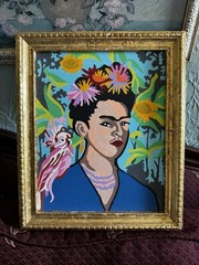 Hand painted Frida Khalo Portrait With Gold Leaf Frame